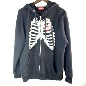 Versailles L Skeleton Bling Zip Front Hoodie Sweatshirt Jacket